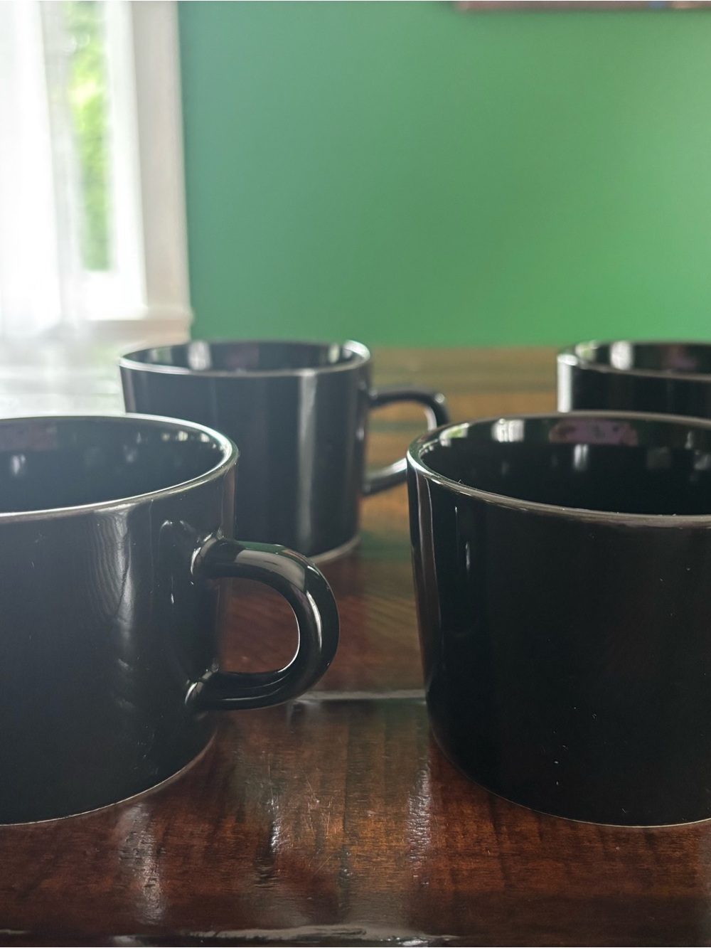 Classic Black Ceramic Coffee Mugs - Set of 4